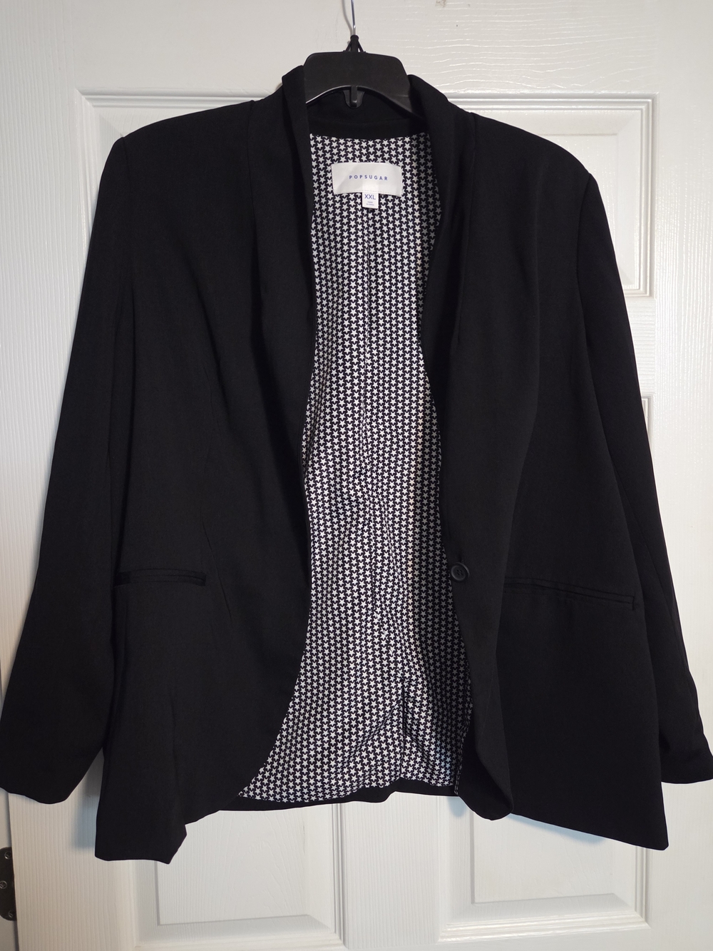 POPSUGAR Black Open-Front Blazer with Patterned Lining
